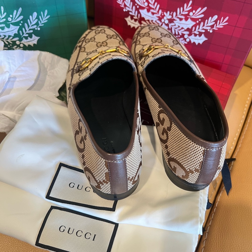 Gucci Jordaan Horsebit loafers in a beige and brown GG canvas